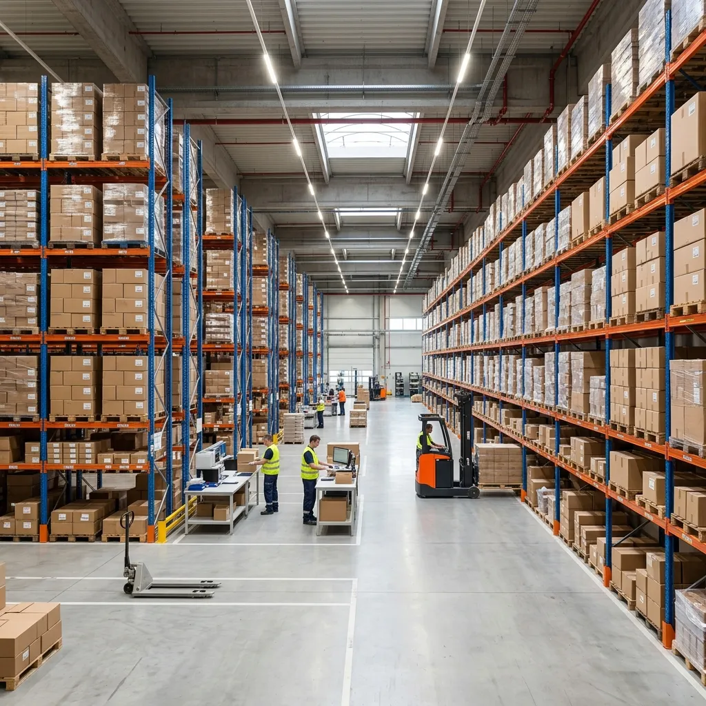 Warehousing and distribution facility with stacked goods
